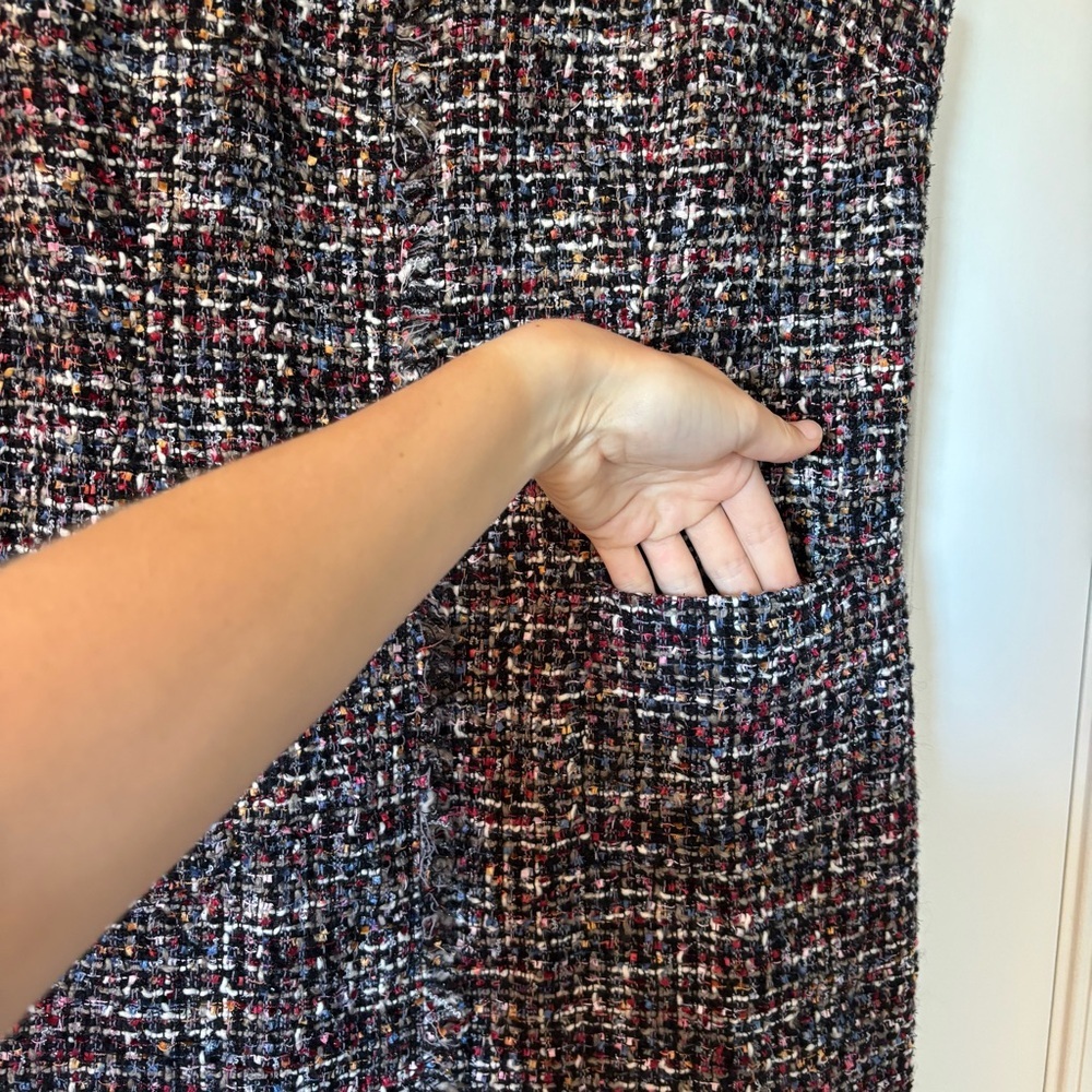 Talbots Fringed Festive Tweed Sheath Dress Sleeveless Multicolor 16P Petite - Picture 6 of 10